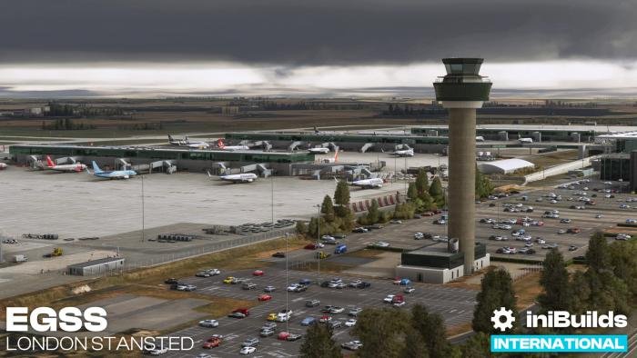 The package features custom ground textures and airport buildings.
