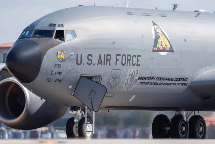 This KC-135R Stratotanker (serial 58-0103) from the USAF's 6th Air Refueling Wing at MacDill AFB, Florida, received a special livery for Operation Centennial Contact. Rolled out at MacDill on June 22, this aircraft is seen here preparing to depart the Florida base to commemorate 100 years of aerial refueling excellence on June 27.