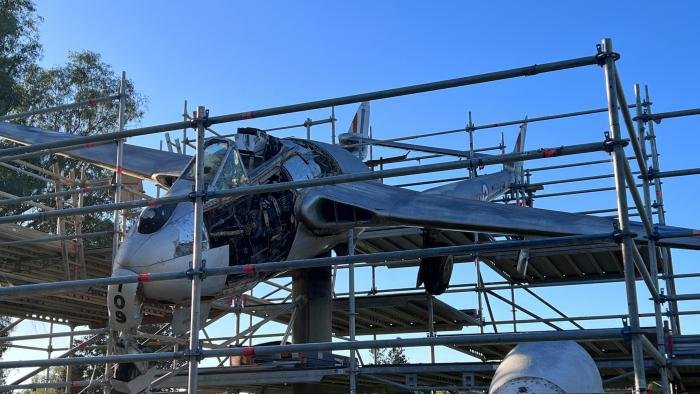 Vampire F.30 A79-109 is being repaired by Forbes Shire Council