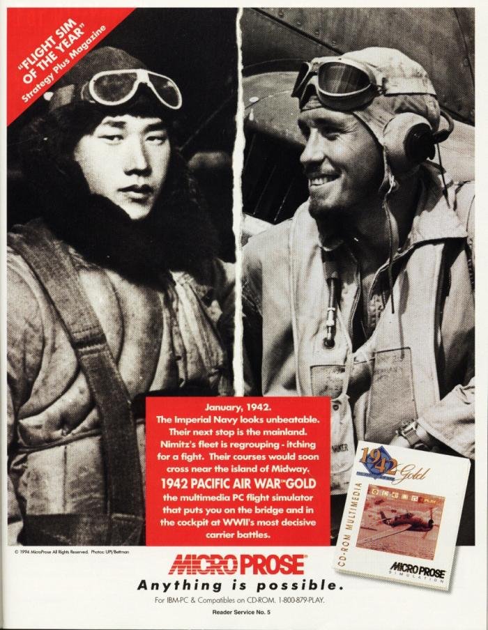 A magazine advert for MicroProse’s 1942: The Pacific Air War Gold Edition from PC Gamer May/June 1994.