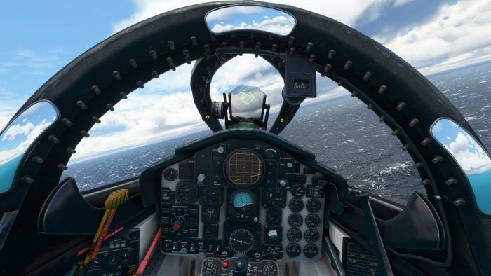 The 3D virtual cockpit is based on the F-4J Phantom.