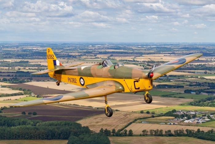 Richard Crockett and Christian Lamb airborne in the Miles Magister recently