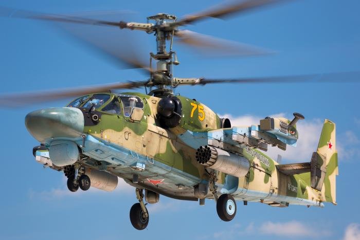 A RuAF-operated Kamov Ka-52 Hokum-B gunship (Bort No '75 Yellow', registration RF-13417) is seen in the hover at Dyagilevo Air Base in Russia's Ryazan Oblast in 2020. The upgraded Ka-52M - along with other attack helicopters, artillery units and loitering munitions - have inflicted a heavy cost on Ukrainian armoured columns in recent months.