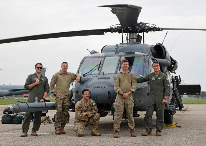 The 66th Expeditionary Rescue Squadron crew that delivered the Pave Hawk to the museum.