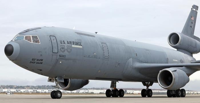 KC-10A Extender serial 84-0185 arrives at March ARB, its former home base, on 10 August.