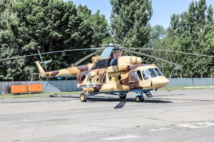 The Kyrgyz Air Force’s new Mi-17V-5 Hip-H (Bort No ‘201 Red’) is seen on the ground at the Frunze-1 airport, near Bishkek, during the formal handover ceremony on June 23.
