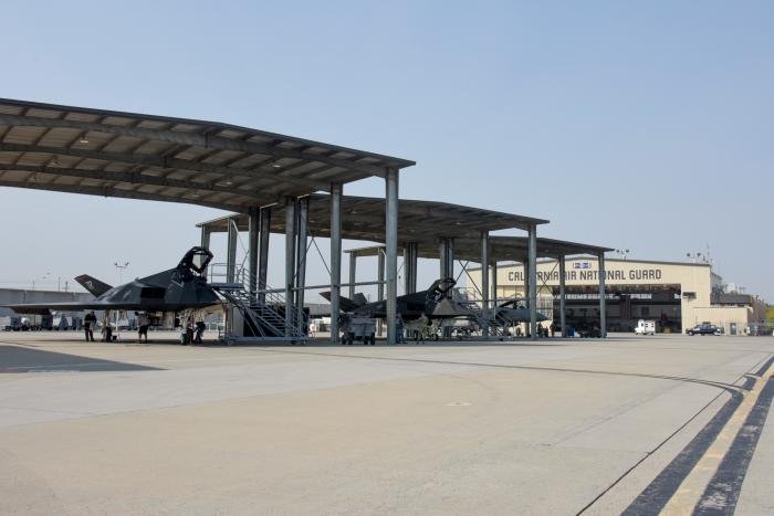 The two F-117As that deployed to Fresno to undertake multiple dissimilar air combat training missions with the based Air National Guard F-15C unit, the 144th Fighter Wing.