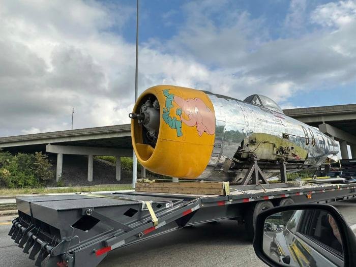 P-47D 45-49167 en route from Dayton to American Aero Services in New Smyrna Beach, Florida for an assessment on whether it will fly or be a static restoration.