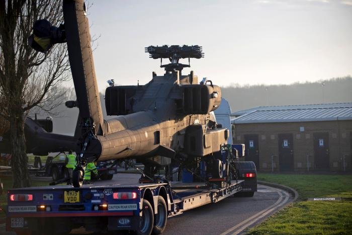 Following its flight to the UK aboard a C-17 Globemaster, the first AH-64E is seen arriving at Wattisham in November 2020. All new aircraft are transported by road to the capable hands of 7 Battalion (REME).