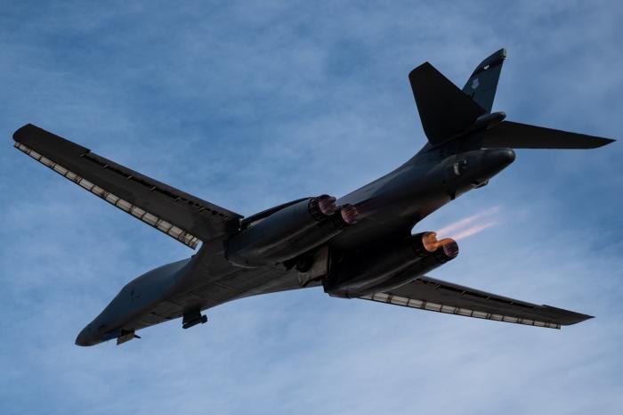 A B-1B Lancer assigned to the 7th BW at Dyess AFB, Texas, departs Nellis AFB, Nevada, for a Weapons School Integration (WSINT) mission on November 28, 2022. Dyess has completed the B-1B’s first BEAST upgrade, which will modernize the bomber’s IFF system, communications systems and defensive avionics systems, among other things.