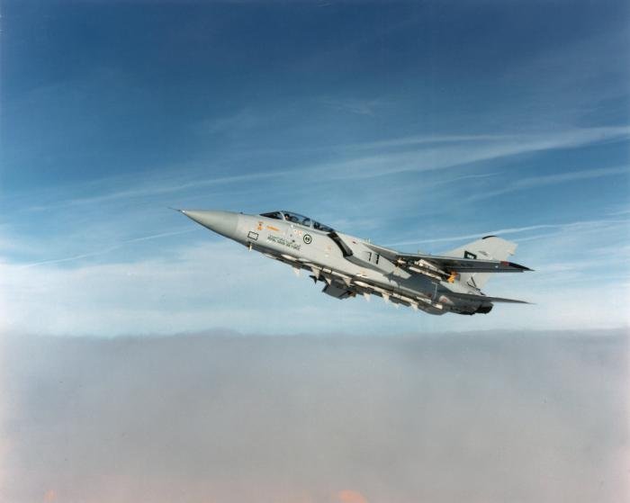 Part of the Al-Yamamah deal involved the sale of 24 Tornado ADVs.  This aircraft is carrying four Sky Flash and four Sidewinder air-to-air missiles.