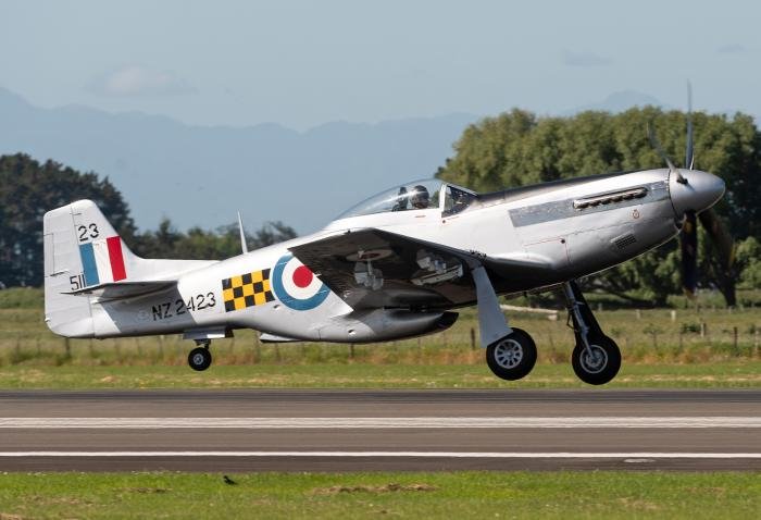Sean Perrett lifts P-51D NZ2423 into the air on 11 November at RNZAFB Ohakea, the same base from where it was flown into retirement back in 1957.