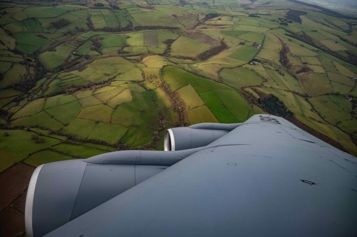 Above and below: Photos taken in Low Flying Area 7 as the 100th ARW KC-135R flew low over Wales.