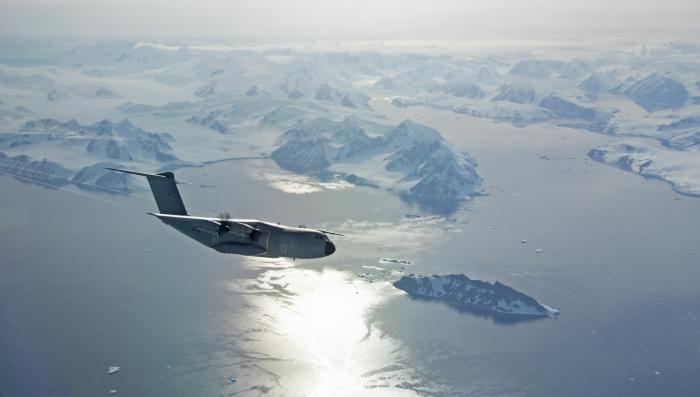 An Atlas C1 over Rothera scientific research station in Antarctica. The 