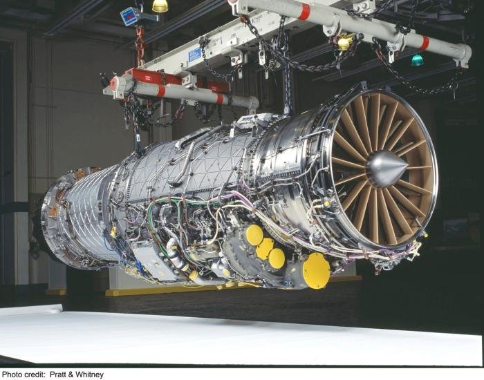 The F-35's baseline F135 afterburning turbofan engine was developed from the P&W F119 powerplant used to power the F-22A Raptor. The F135 produces approximately 28,000lbf of thrust and 43,000lbf with the afterburner engaged.