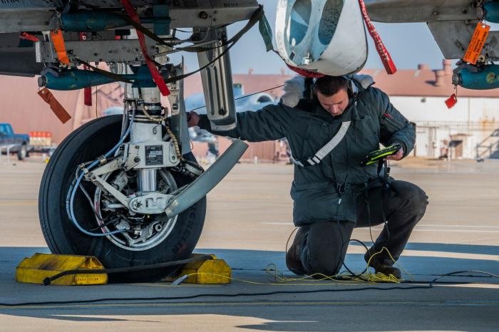 A 25th Fighter Generation Squadron crew chief performs post flight diagnostics on an A-10C Thunderbolt II at Osan Air Base. Crew chiefs are responsible for maintaining a single aircraft through launch, recovery, inspection, troubleshooting and maintenance.