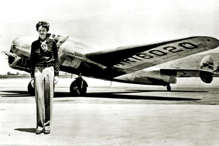 Amelia Earhart with her Lockheed 10-E Electra Special, NR16020. Both disappeared on July 2, 1937