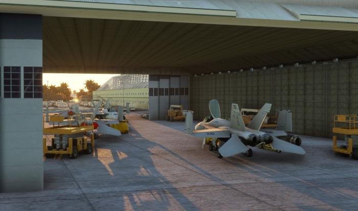 The hangars feature interior modelling.