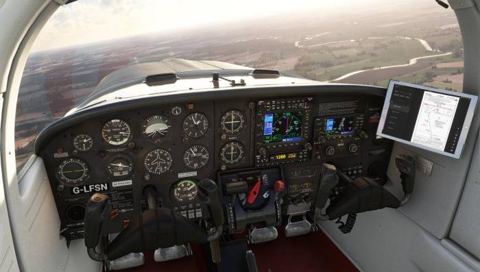 The cockpit sports custom avionics.