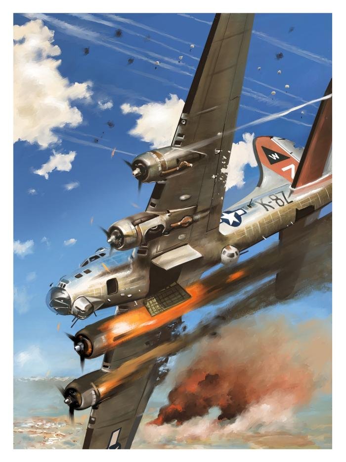 A piece of artwork depicting the scene when B-17G ‘Triangle W’ was shot down.