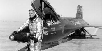 NASA research pilot Neil Armstrong following a mission in the first X-15 rocket plane, 1960