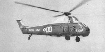 Sub. Lieut. Boas lifts Wessex “300” off the pad at Culdrose for a practice sortie.