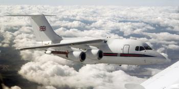 RAF BAe146 in-flight over London