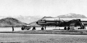 An Ariana DC-6A/B at Kabul airport nearly 6,000ft above sea level. The airline carried 39,285 passengers in the Moslem year ended March 21, an increase of 3 per cent over the previous year.