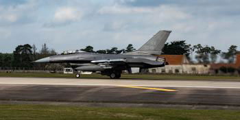 One of the 14 F-16s from the 510th FS currently deployed to RAF Lakenheath. This Fighting Falcon is wearing the Have Glass V scheme which reduces the aircraft’s radar cross section. Imagery by USAF/SSgt Gaspar Cortez / SSgt Dhruv Gopinath